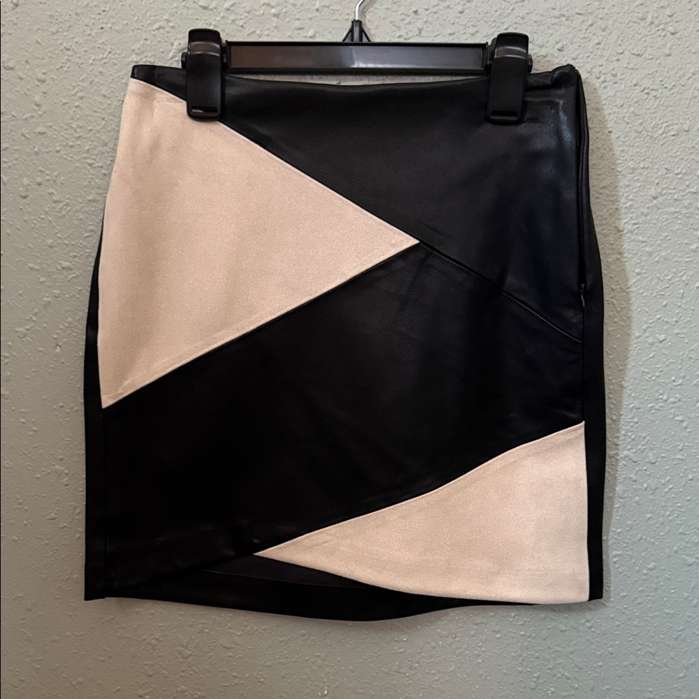 Black and Cream Women's Faux Leather & Suede Skirt